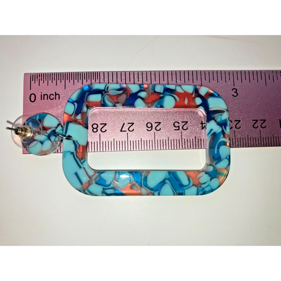 Turquoise Acrylic Dangle Geometric Resin Hoops Earrings! - Picture 7 of 8